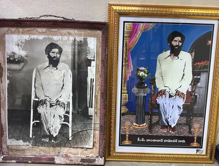 A damaged portrait shown beside its carefully restored version